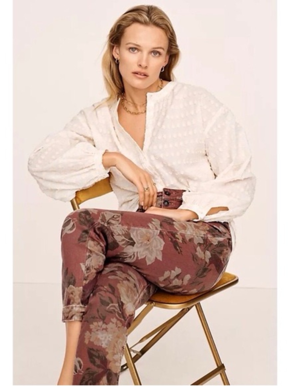 Pilcro Floral Cropped Jeans in Rose Mauve and Cream